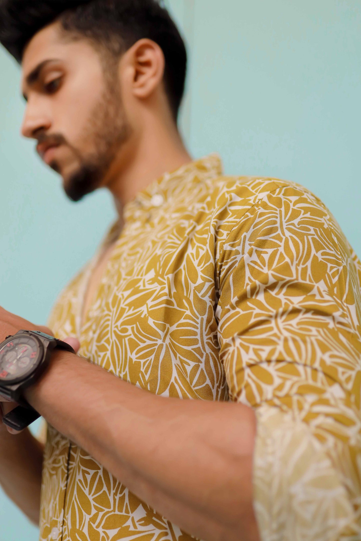 Men Mustard Floral Print Shirt