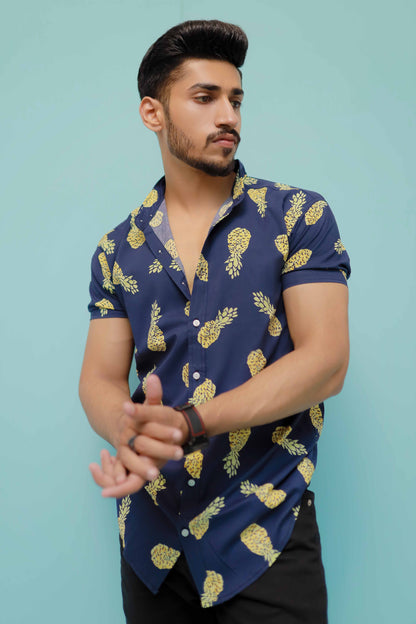 Navy Blue Pineapple Print