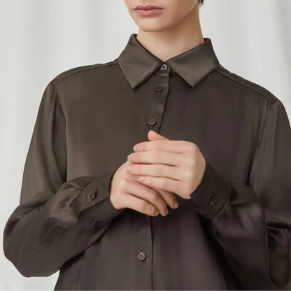 Charcoal Charm Silk Button-Down Top