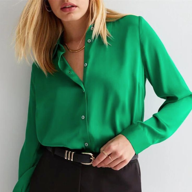 Veridian Green Silk Button-Down Top