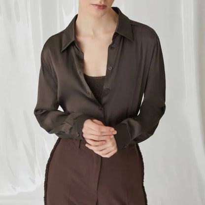 Charcoal Charm Silk Button-Down Top