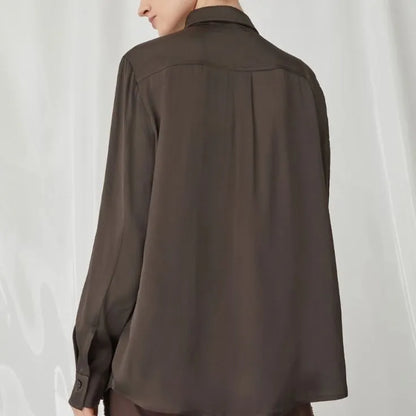 Charcoal Charm Silk Button-Down Top