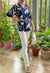 Navy Blue Floral Printed button-down Shirt