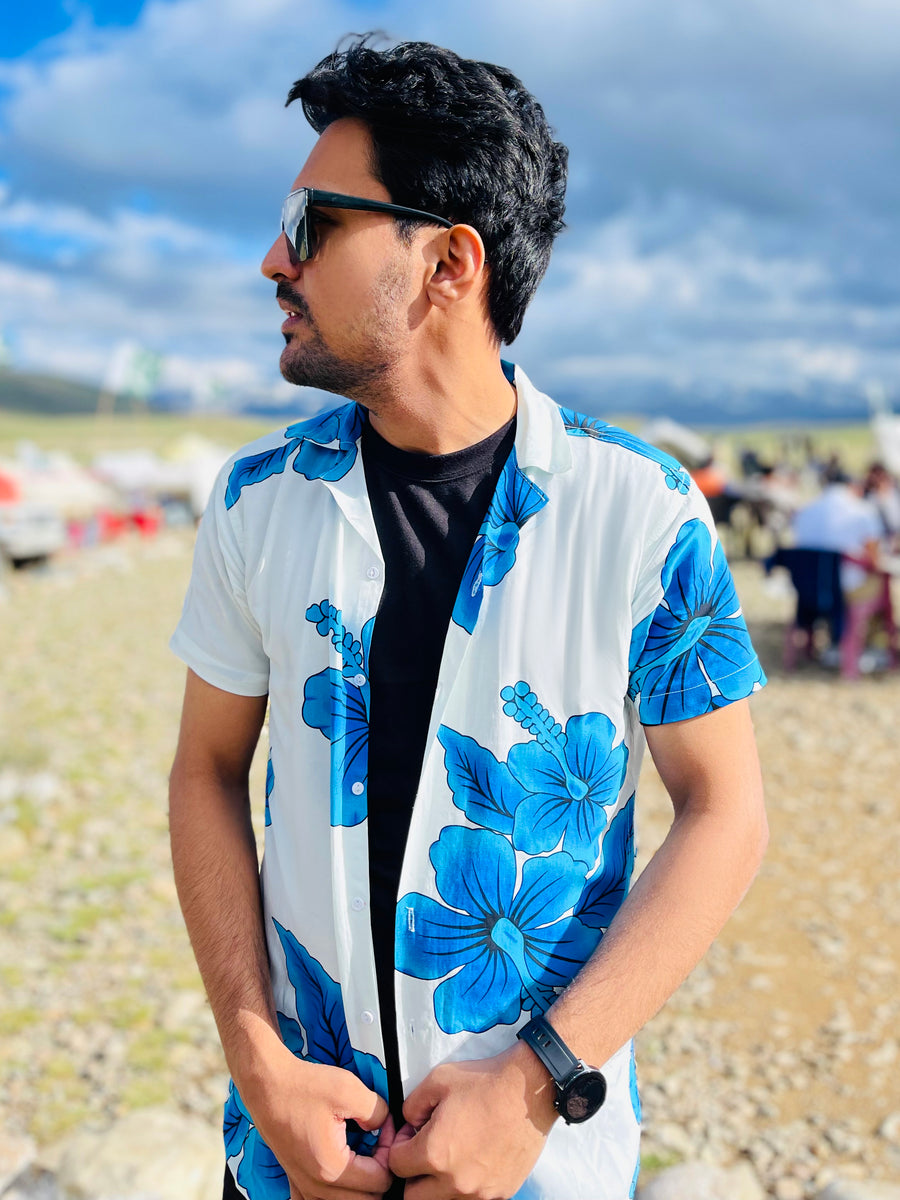 Men's Floral shirt Blue & White