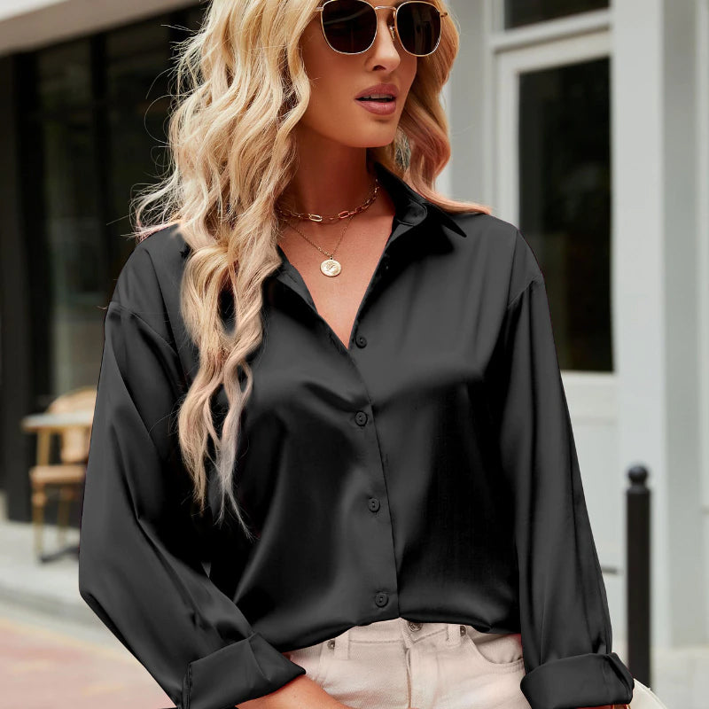 Black Silk button-down top