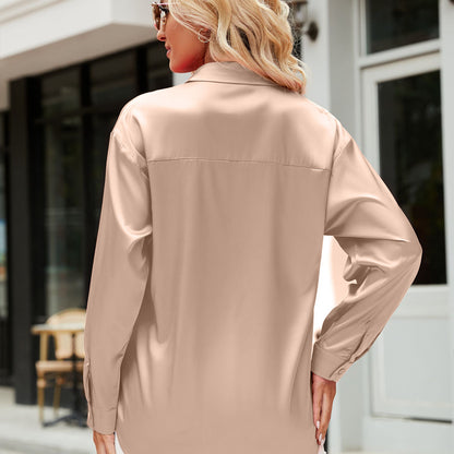 Rose Gold Silk Button-Down Top