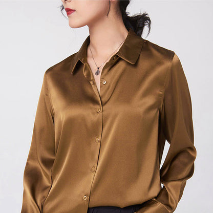 Caramel Silk Button-Down Top