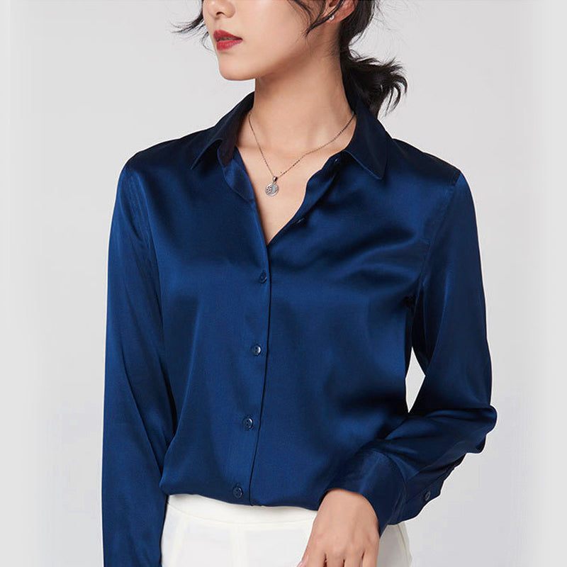 Navy Blue Silk button-down top