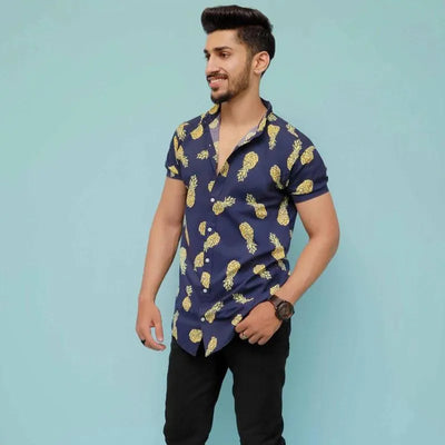 Navy Blue Pineapple Print