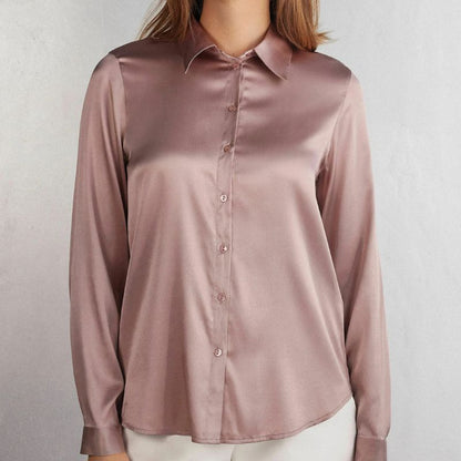 Antique Rose Charmeuse Silk Button-Down Top