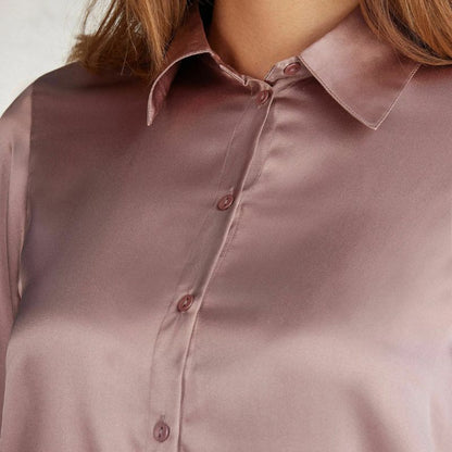 Antique Rose Charmeuse Silk Button-Down Top