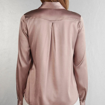 Antique Rose Charmeuse Silk Button-Down Top