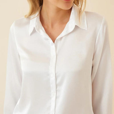 White Silk Button-Down Top