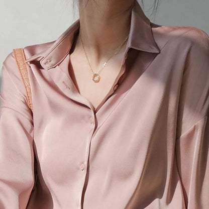Blush Pink Silk Button-Down Top