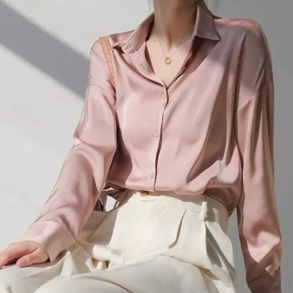 Blush Pink Silk Button-Down Top
