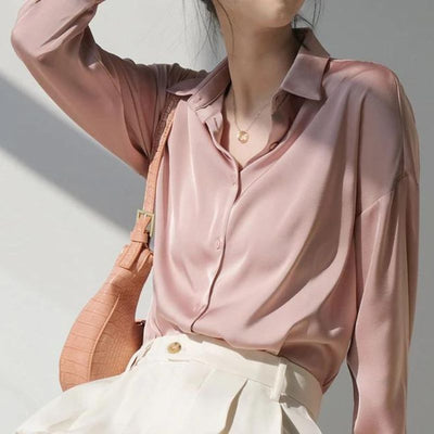 BLUSH PINK SILK BUTTON-DOWN TOP