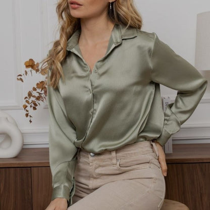 Dark Grey Silk Button-Down Top