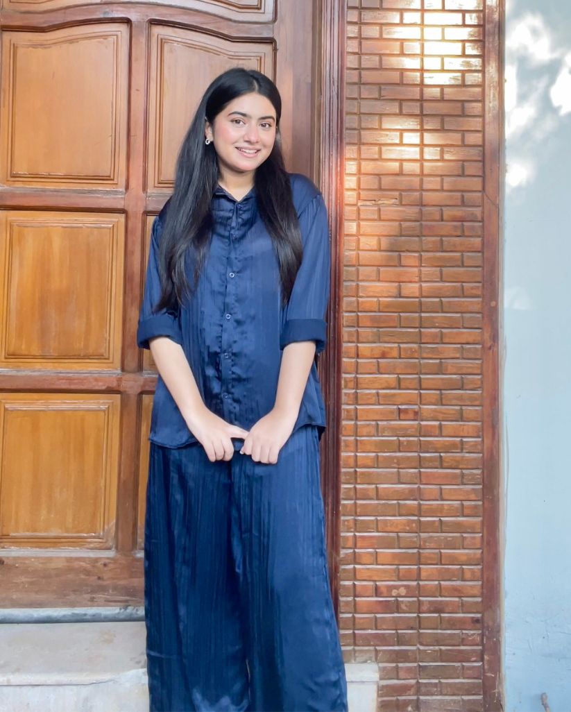 Navy Blue Crinkle Silk Co-ord Set