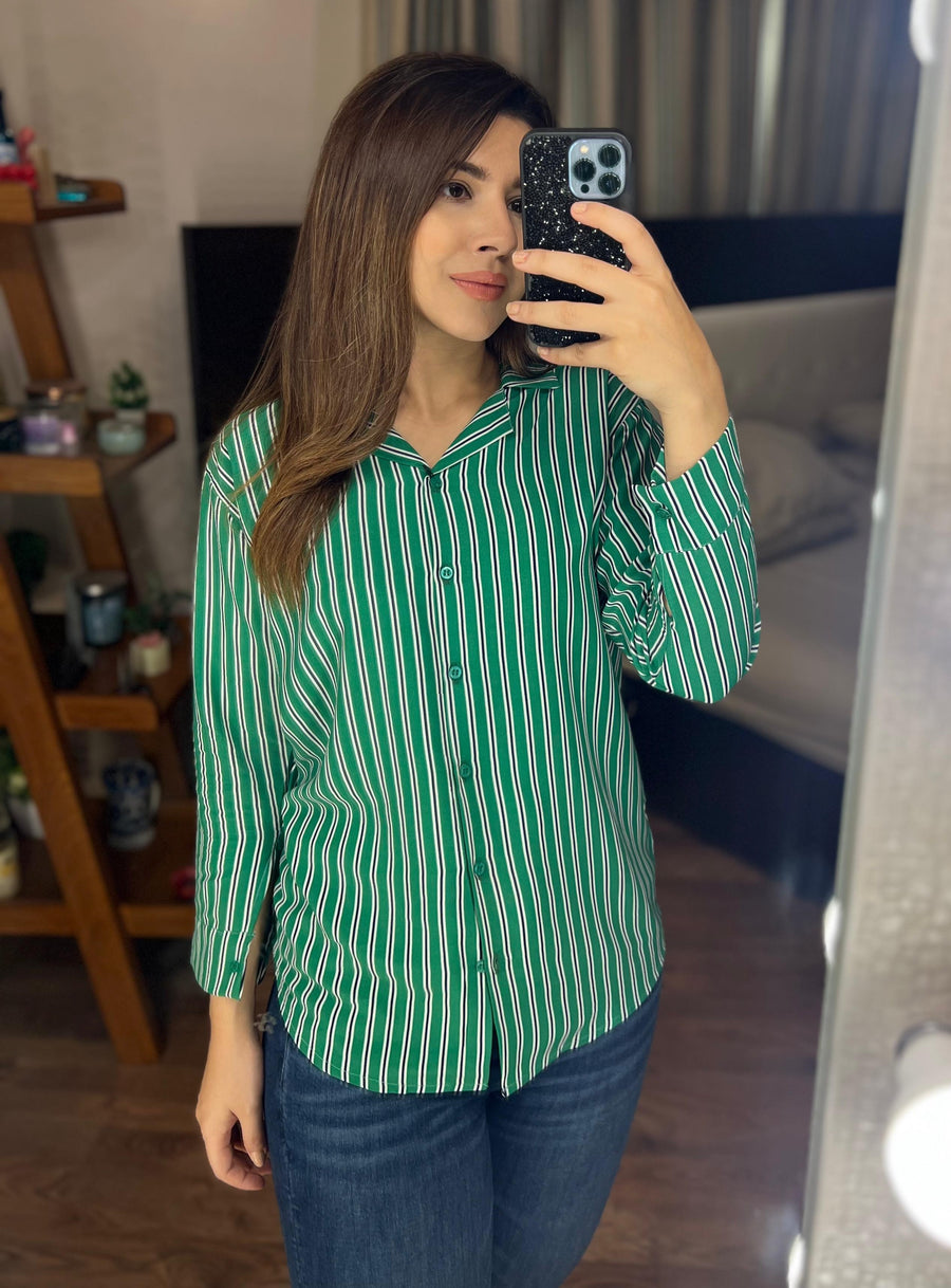 Green Striped Casual Shirt
