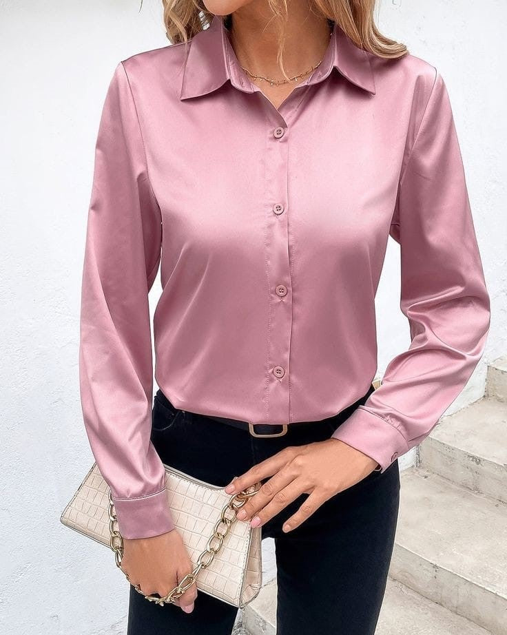 Pink Rose Elegance Silk Button-Down Top