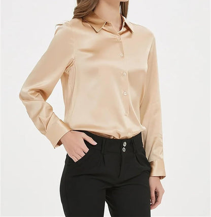Golden Glimmer Silk Charm Button-Down Top