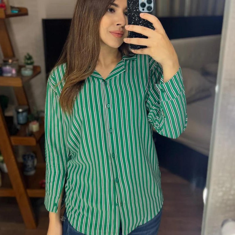 Green Striped Casual Shirt