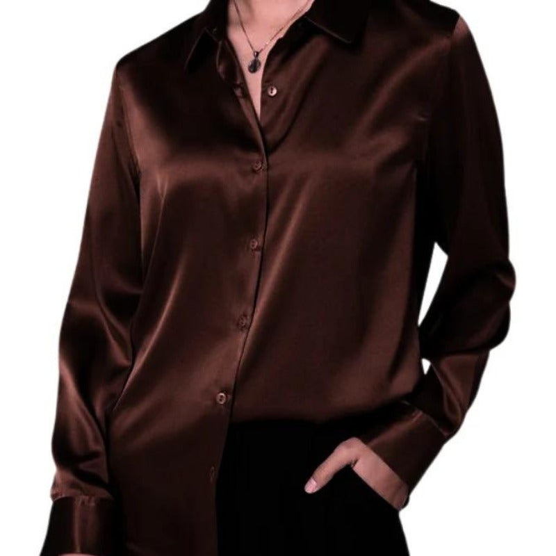 Brown Silk button-down top