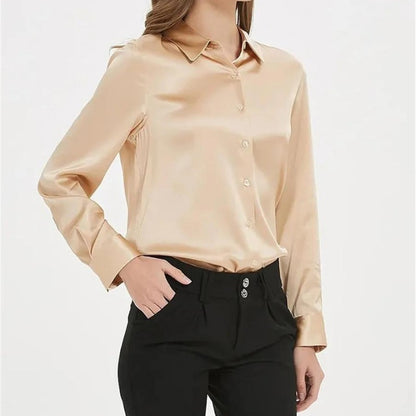 Golden Glimmer Silk Charm Button-Down Top