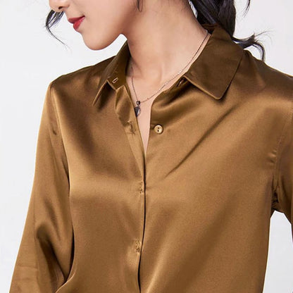 Caramel Silk Button-Down Top