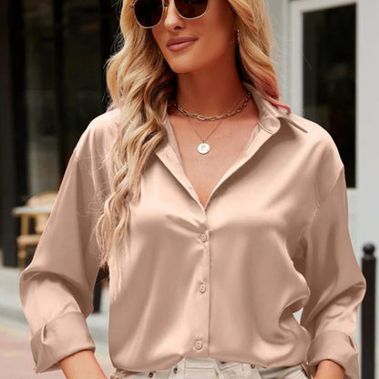 Rose Gold Silk Button-Down Top