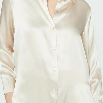 Ivory Silk Button-Down Top