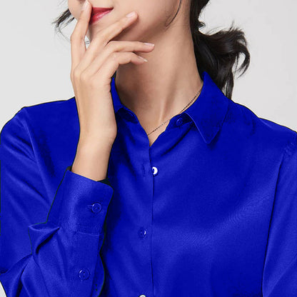 Royal Blue Silk Button-Down Top