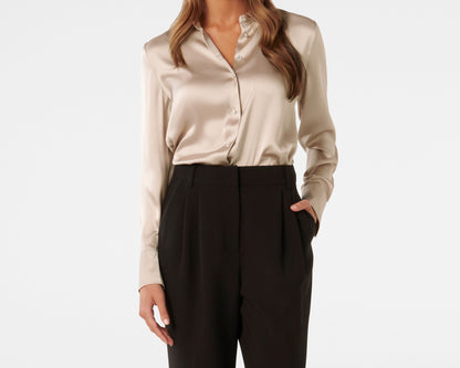 Cashew Silk Charm Button-Down Top