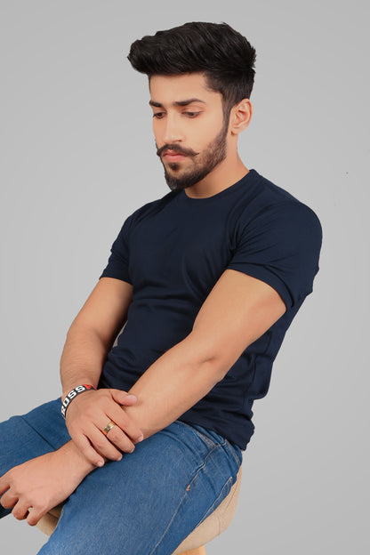 MEN'S NAVY BLUE CREW NECK BASIC TEE