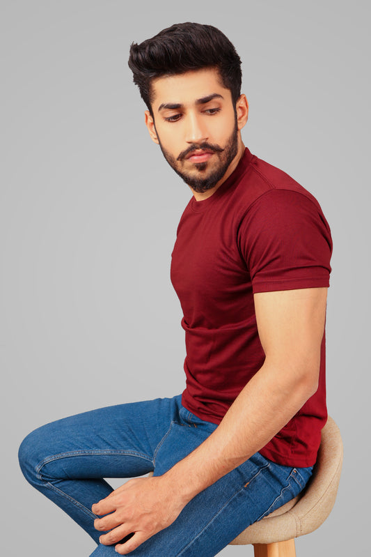 MEN'S MAROON CREW NECK BASIC TEE